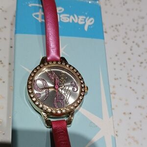 Disney Tinker Bell Pink Leather Strap Watch